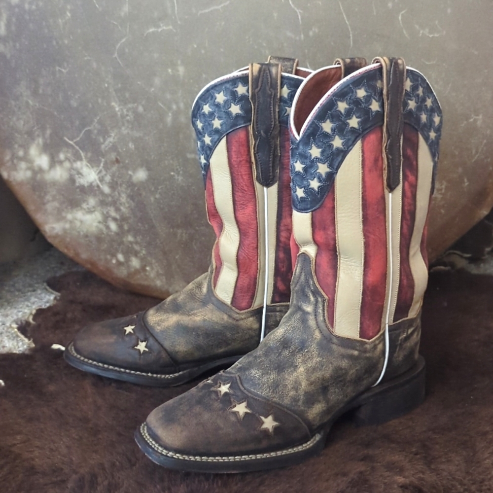 DAN POST DP3914 "Betsy" American Flag cowgirl western boots square toe sz 7 EUC